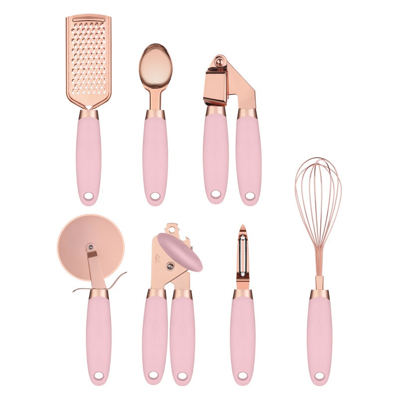 Latest Rose Gold Kitchen Accessories Tools 7PCS Set Kitchen Gadget Set Copper Coated Stainless Steel Utensils
