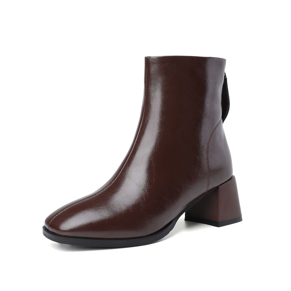 New Elegant Material Luxury Leather Block Heel Shoe Party Lady Short Boots