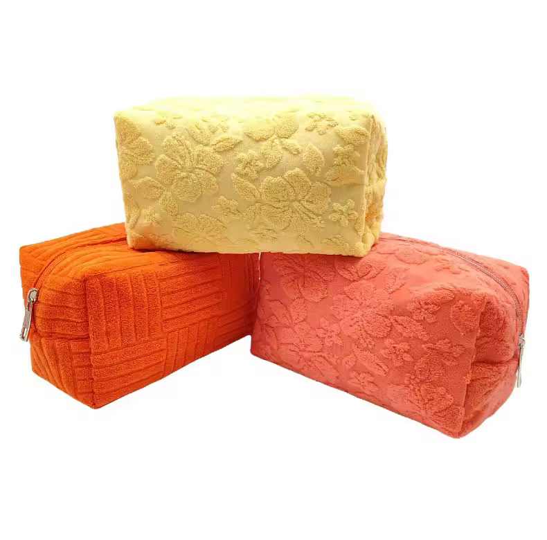 2025 New Cotton Towel Beach Material Pouch Cosmetic Bag Poche With Embroidery