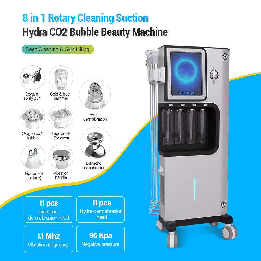 2024 Latest Professional 8 in 1 Rotary Cleaning Suctionhydra CO2 Bubble Beauty Deep Cleaning Machine