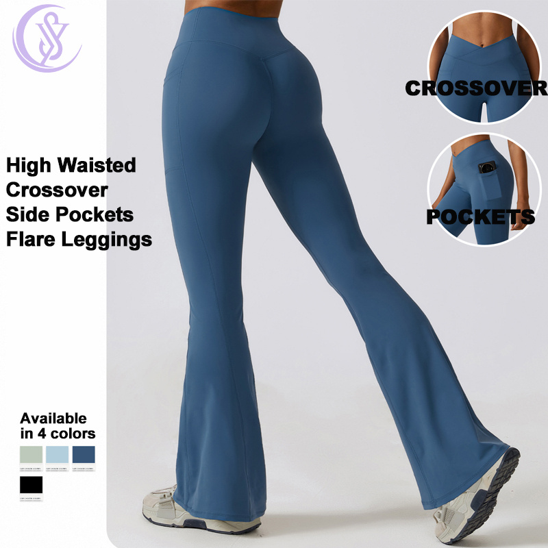 Premium Ready to Ship Sports Shapewear Women Clothing Fitness Wear Bell Bottoms Leggings Flare Yoga Pants with Pockets