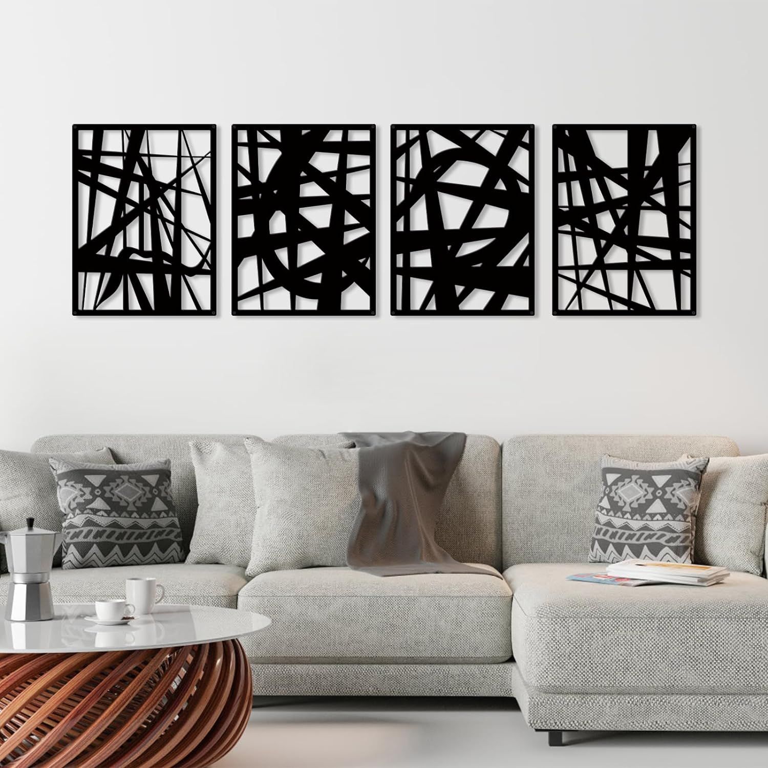 4 PCS Metal Abstract Wall Art Minimalist 3D Textured Sculptures