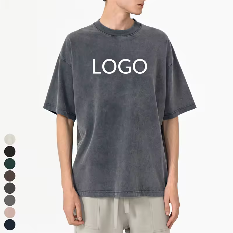 Custom Logo Acid Washed Heavy 100% Cotton Unisex T-shirt 275 Gsm Men's Blank Plain Premium Quality Vintage T Shirt For Men