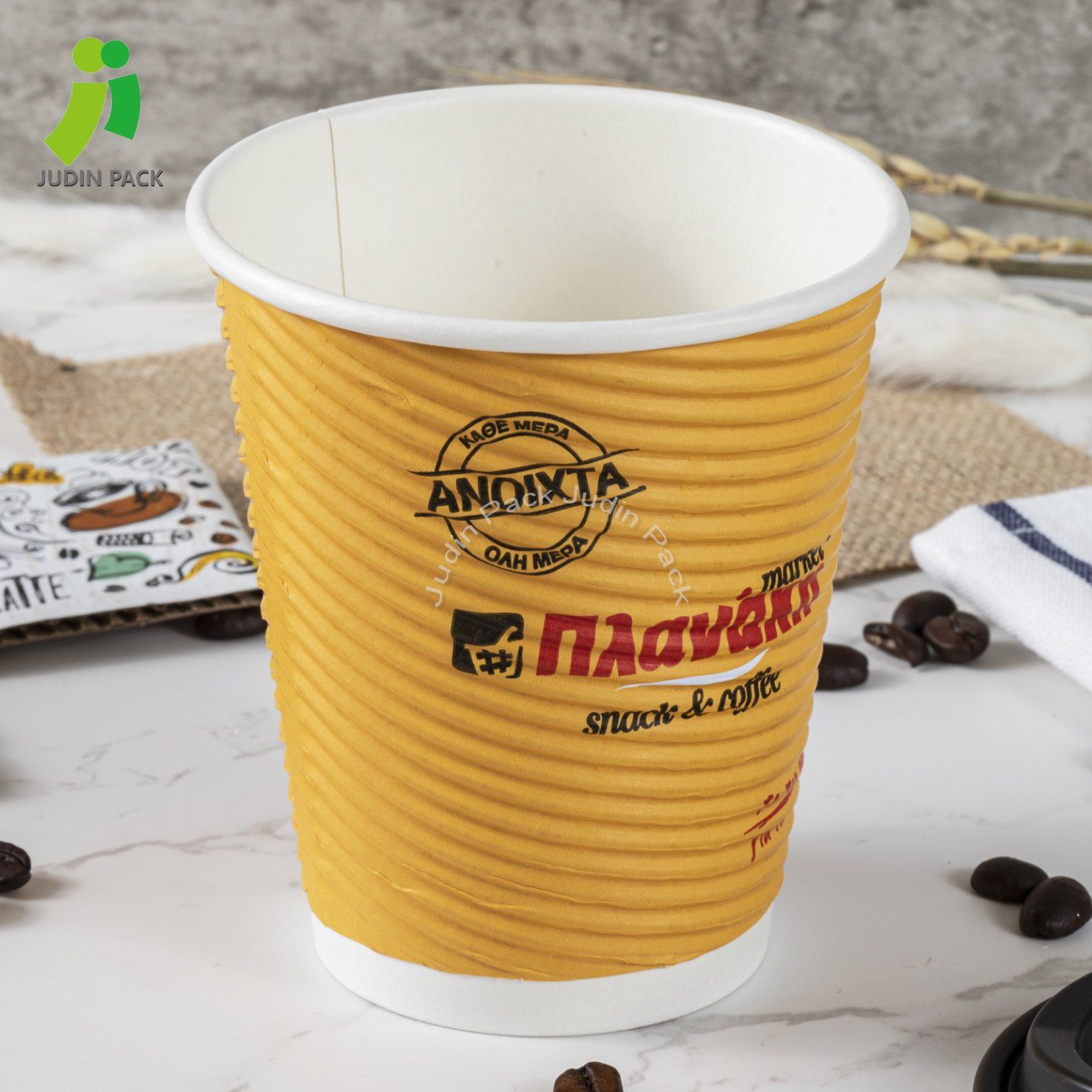 Disposable Hot Ripple Wall Paper Cup for Coffee Hot Drinking with Lid Factory