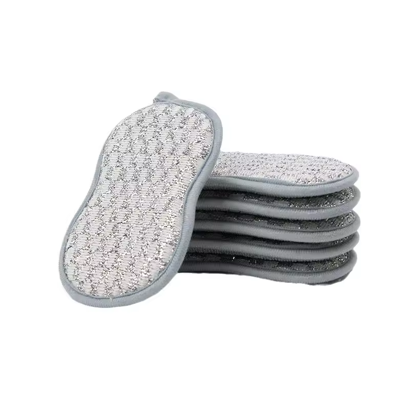 Silver Wire Sponge Dishwashing Brush Thickened Multifunctional Double-sided Polyester Cloth Replaces Steel Wire Ball For Kitchen