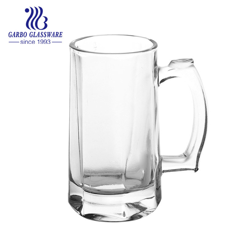 A Grade Heavy Base 350ml Clear Glass Beer Mug with Handle for Bar Drinking
