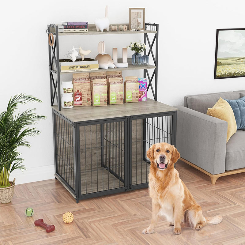 Hot Sale Modern Dog Cage Storage Shelves Wood Iron Furniture-Style Dog Crate Three Doors Detachable Divider Net Newest Design