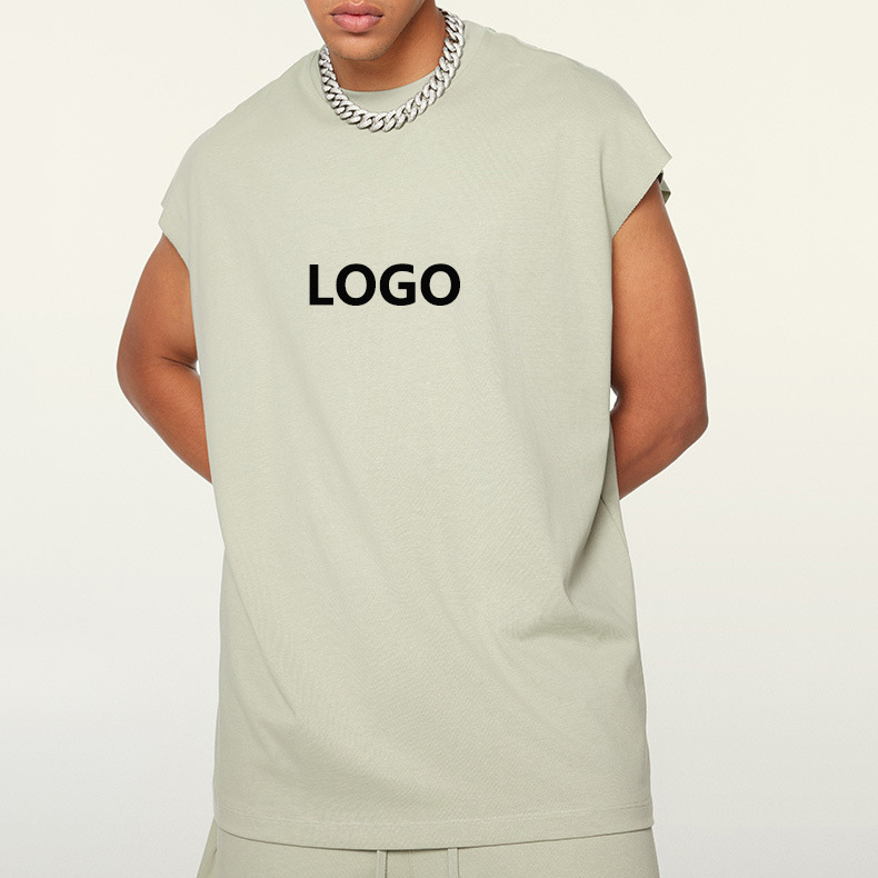 OEM Wholesale 300GSM Man Blank Sleeveless T-Shirt O-Neck Baggy Athletic Running Vest Heavyweight Cotton Top Tank Men