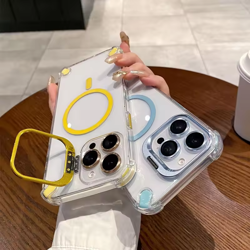 New Metal Lens Bracket Clear Magnetic Phone Case For Iphone 11 12 Pro Max 14 15 16 17 Transparent Back Cover For Samsung S25 A17