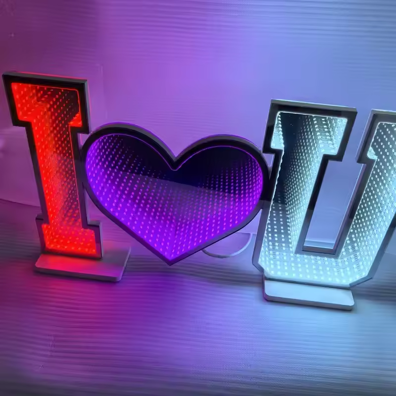 1pc I Love You Thousand Layer Mirror Usb Powered Neon Lights Cyberpunk Style Push Button Control Easy On/off Plastic Material No