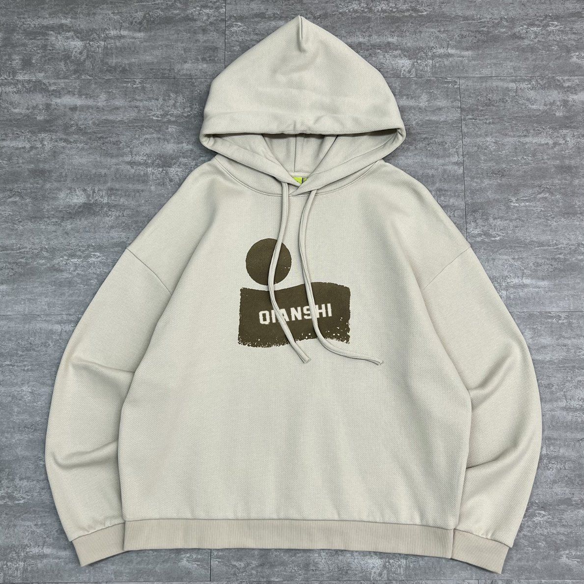 Designer Design Flock Print Pullover Hoodie Cotton Boxy Drop Shoulder Hoodie Unisex Heavyweight Oversized Hoodies Manufacturer