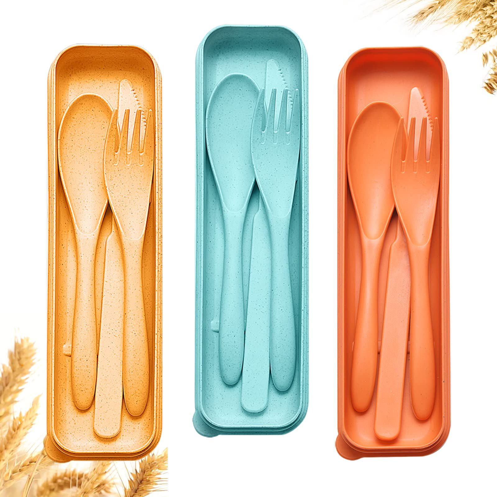 Reusable New Travel Case Wheat Straw Portable Knife Fork Spoons Cutlery Sets
