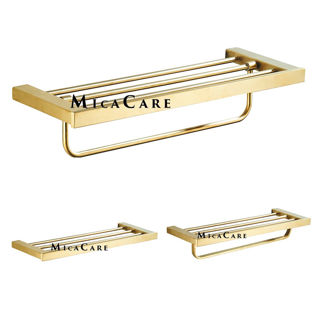 High Quality SS304 Stainless Steel Multifunctional Bathroom Towel Rack with Gold Finish