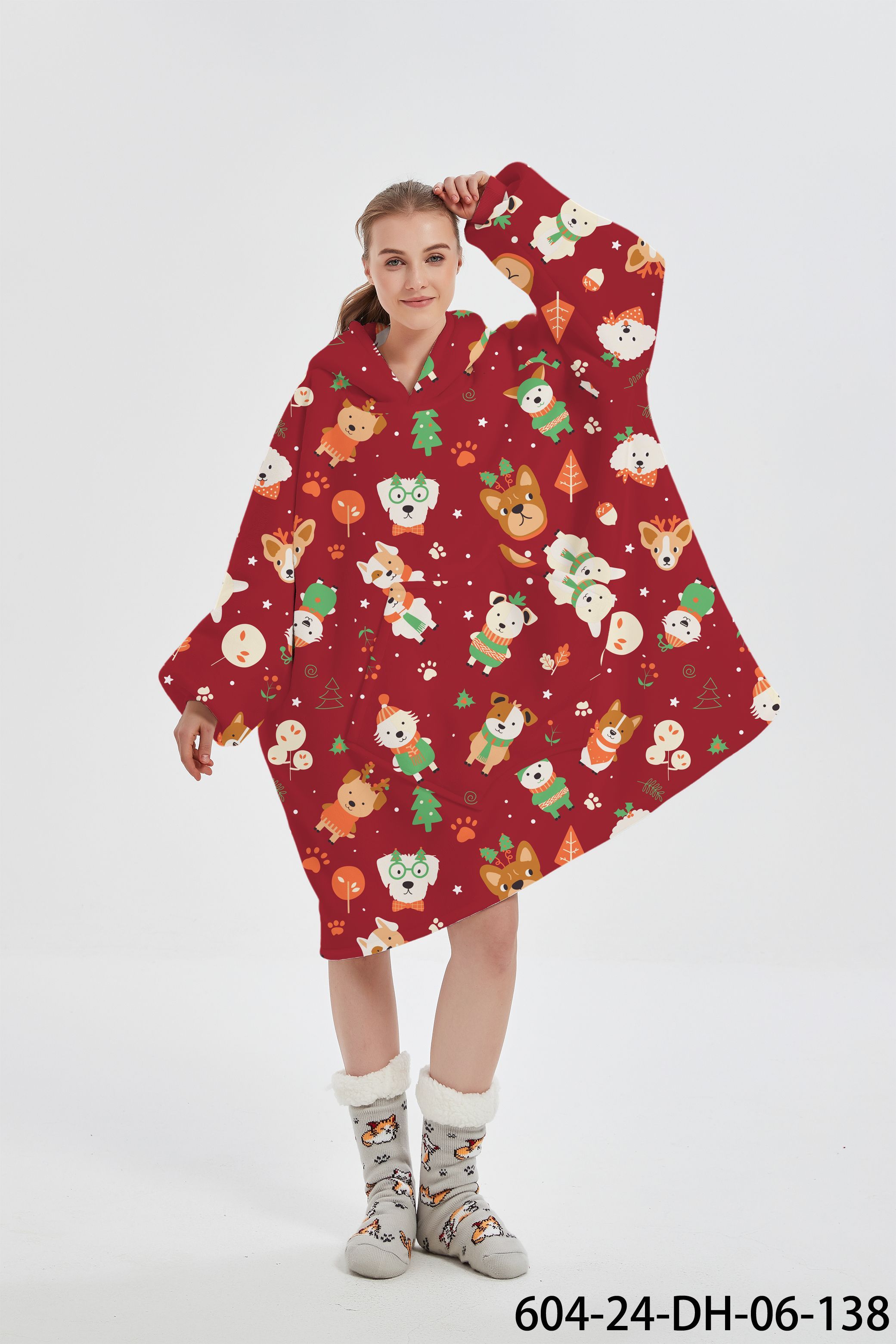 Factory Wholesale Oversized Christmas Wearable Blanket Hoodie for Adults One Size Fits All Adults Sherpa Sweatshirt Blanket