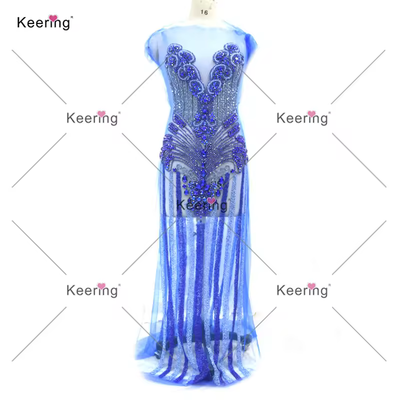 Wdp-319 Large Handmade Keering Long Design Royal Glass Bodice Rhinestone Beaded Panel Design
