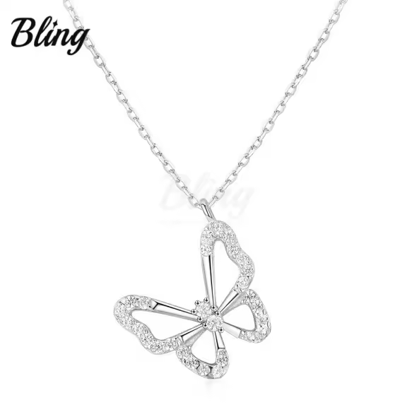 Bling Dainty Temperament Jewelry Fashion Oem Custom Women's Necklace Chain 925 Sterling Silver Butterfly Pendant Necklace