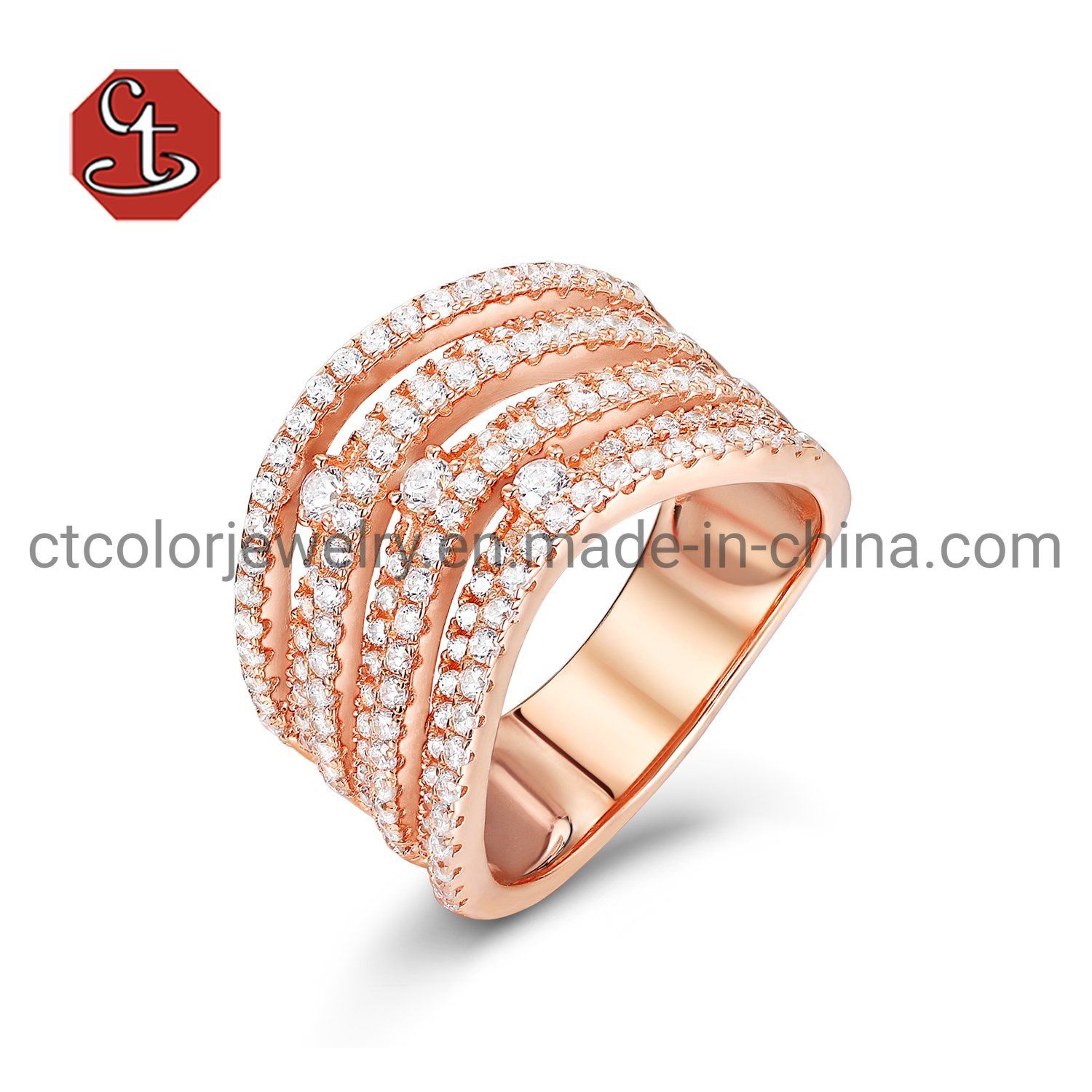 Fashion Cubic Zircon Jewelry Gold Color Shiny Silver and Brass Rings