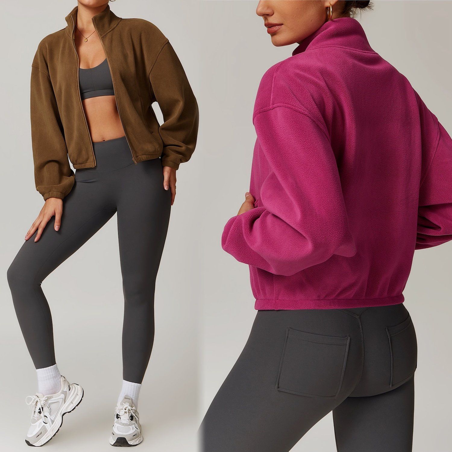 New Design Winter Athletic Hiking Clothes Sherpa Coat with Side Pockets, Wholesale Casual Fashion Casual Sports Coat with Full Zipper for Teens and Woman