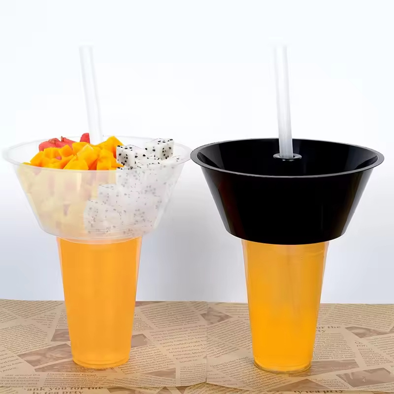 Hot Pot Cup Disposable Hotpot Plastic Cola Drink Milk Tea Cup Bowl on Top Snack Tray Lids Straw Creative Popcorn Cup with Snack Bowl Holder