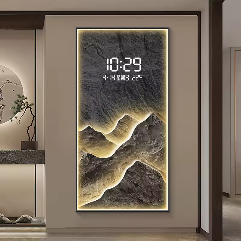 Livingroom Modern Art New Led Digital Wall Clock Landscape Crystal Porcelain Picture Home Decoration Painting Clock Wall Art