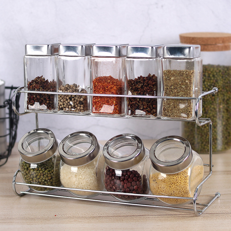 Kitchen Glass Spice Jars Set – Salt Condiment Storage Containers with Lids