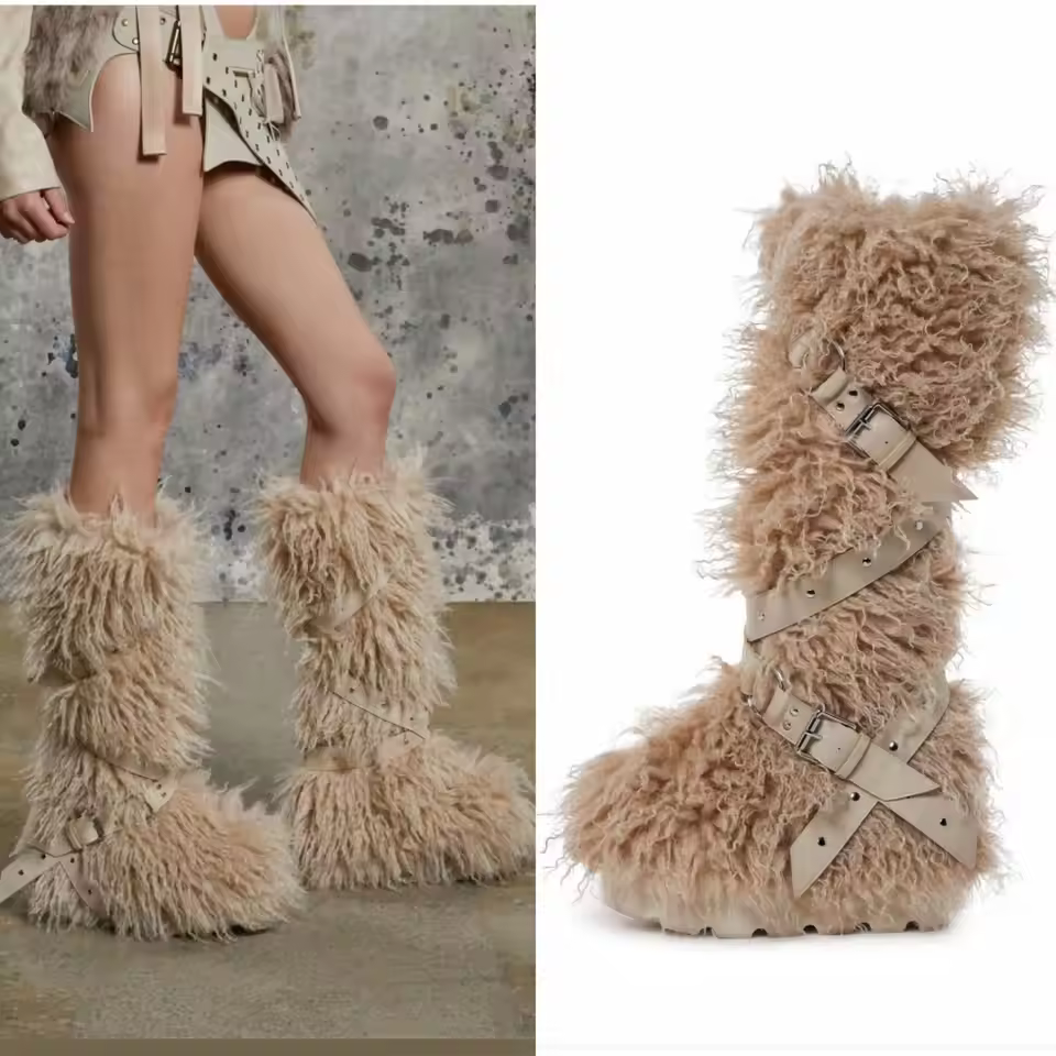 25 Hot Women's Winter Thick-soled Y2k Punk Faux Fur Studded Height-increasing Ankle & Bootie Snow Boots Mo40125