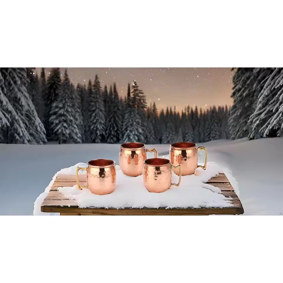 Parijat Handicraft 100% Solid Copper Hammered Moscow Mule Mug Set 4 Authentic 2-oz Shot Glasses Authentic Ceramic Cups