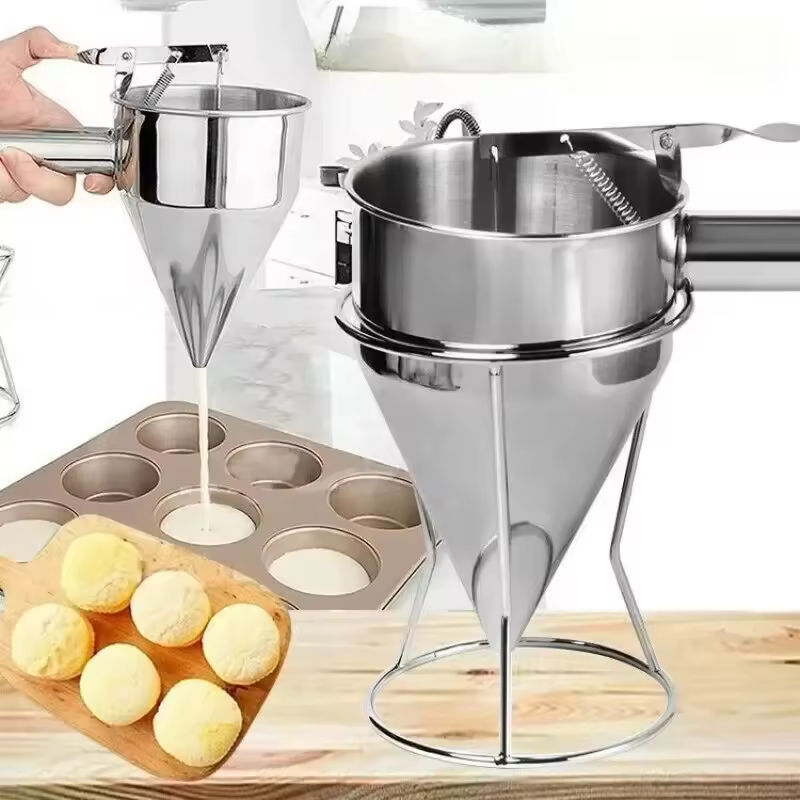 Stainless Steel Funnel Cake Dispenser With Stand Metal Pancake Batter Dispenser Griddle Funnel Filled For Easy Serving