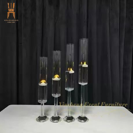 Long Clear Crystal Candle Stick Floating Cylinders Candle Centerpieces for Wedding Table