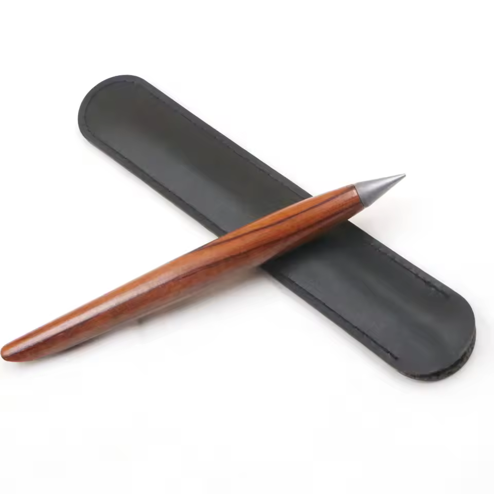 Eco Diy New Wooden Bat Design Elegant Inkless Pen Infinite Pencil That Writes Forever Endless Pen With Leather Pouch