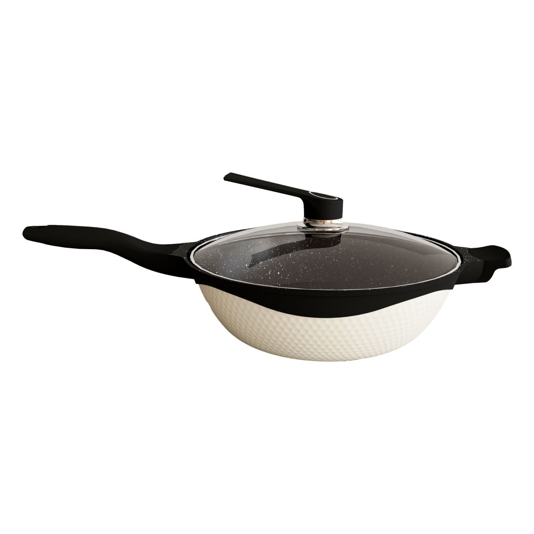 Durable Aluminum Cooking Wok with Stylish Marble Finish
