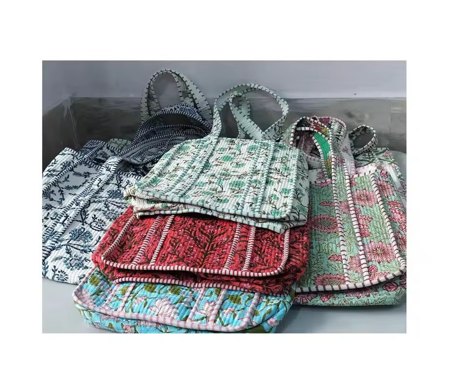 Wholesale Lot Of Indian Handmade Block Printed Tote Bag Quilted Bag Carry Beautiful Shopping Tote Bag.