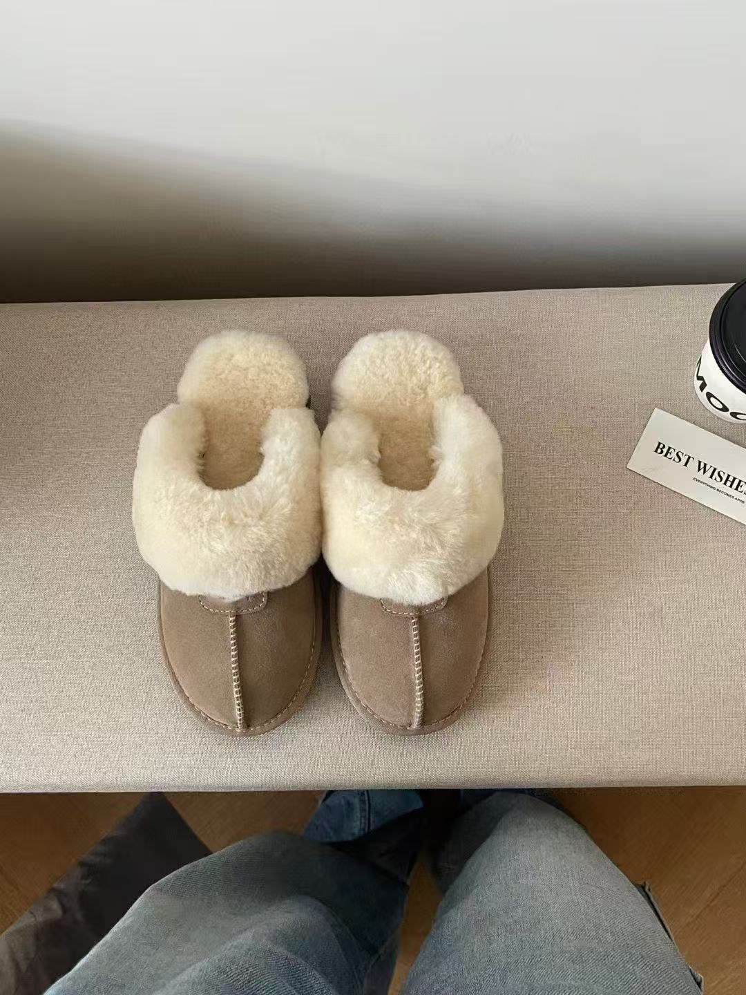 Cross-Border Sangpo Sheep Fur Integrated Snow Boots New Star Drag Female Baotou Home Shoes Thin Bottom Lazy People Wear Cotton Tow.