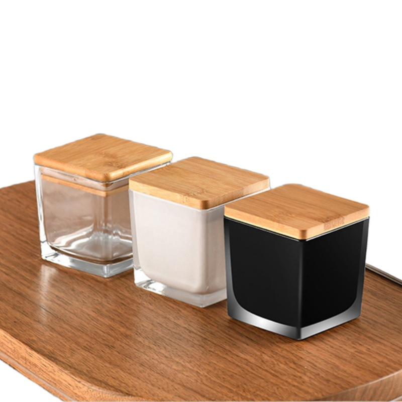 Square Heat Resistance Clear Glass Candle Holder Thick DIY Candle Making Jars Home Decoration Candlestick with Lids