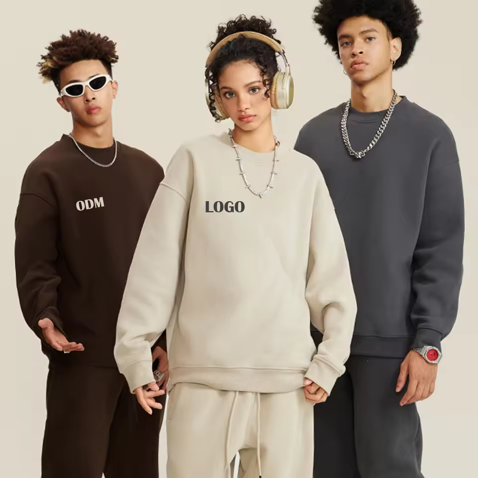 Oem Heavyweight 360gsm 80%cotton 20%polyester Blank Fleece Pullover Clothes Men's Oversized Custom Crewneck Sweatshirt