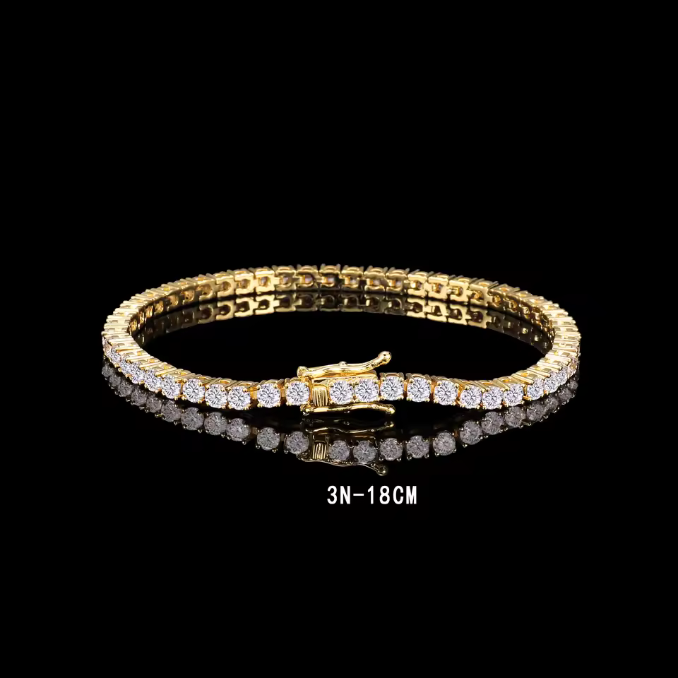 Cm Jewelry High Quality Ice Out Fashionable Zircon Unisex Jewelry Open 14k Gold Plated Hip Hop Tennis Chain And Bracelet Set