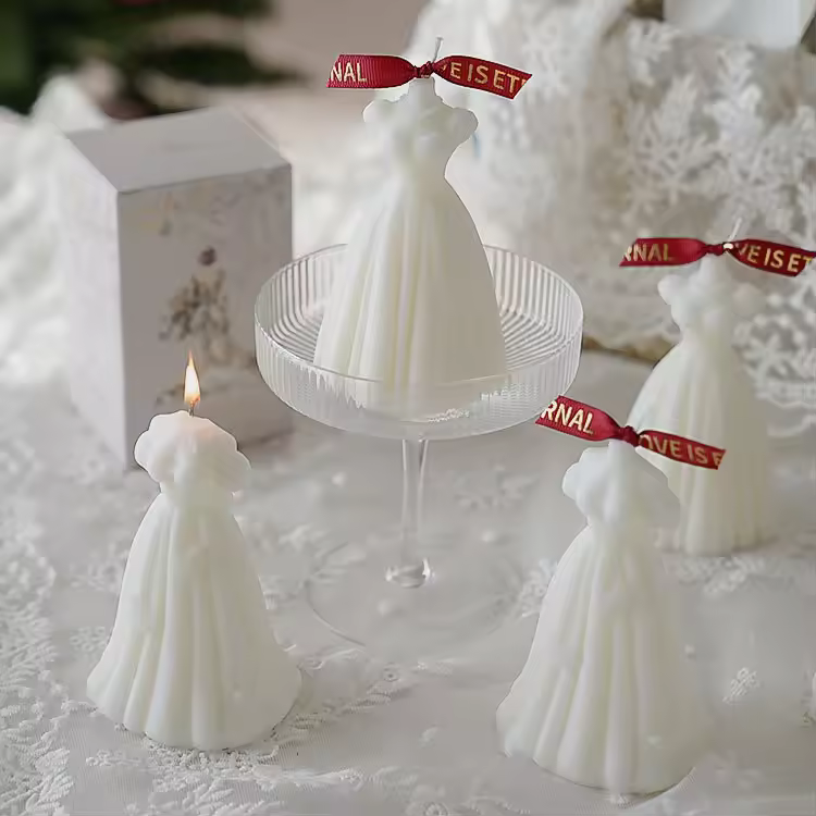 Private Label Room Fragrance White Elegant Wedding Gown Scented Candle Bride Wedding Souvenirs For Guests