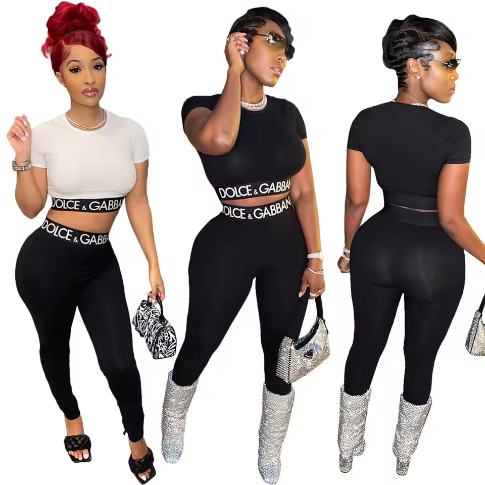 2023 New Arrivals Womens Clothing Joggers 2 Piece Crop Top Fashion Summer Two Piece Pants Set Women Tracksuit