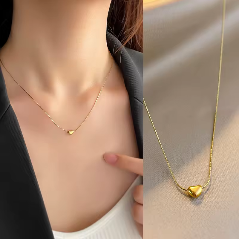 2025 Dainty 18k Gold Plated Stainless Steel Necklace Waterproof Jewelry Heart Pendant Charm Necklace For Women