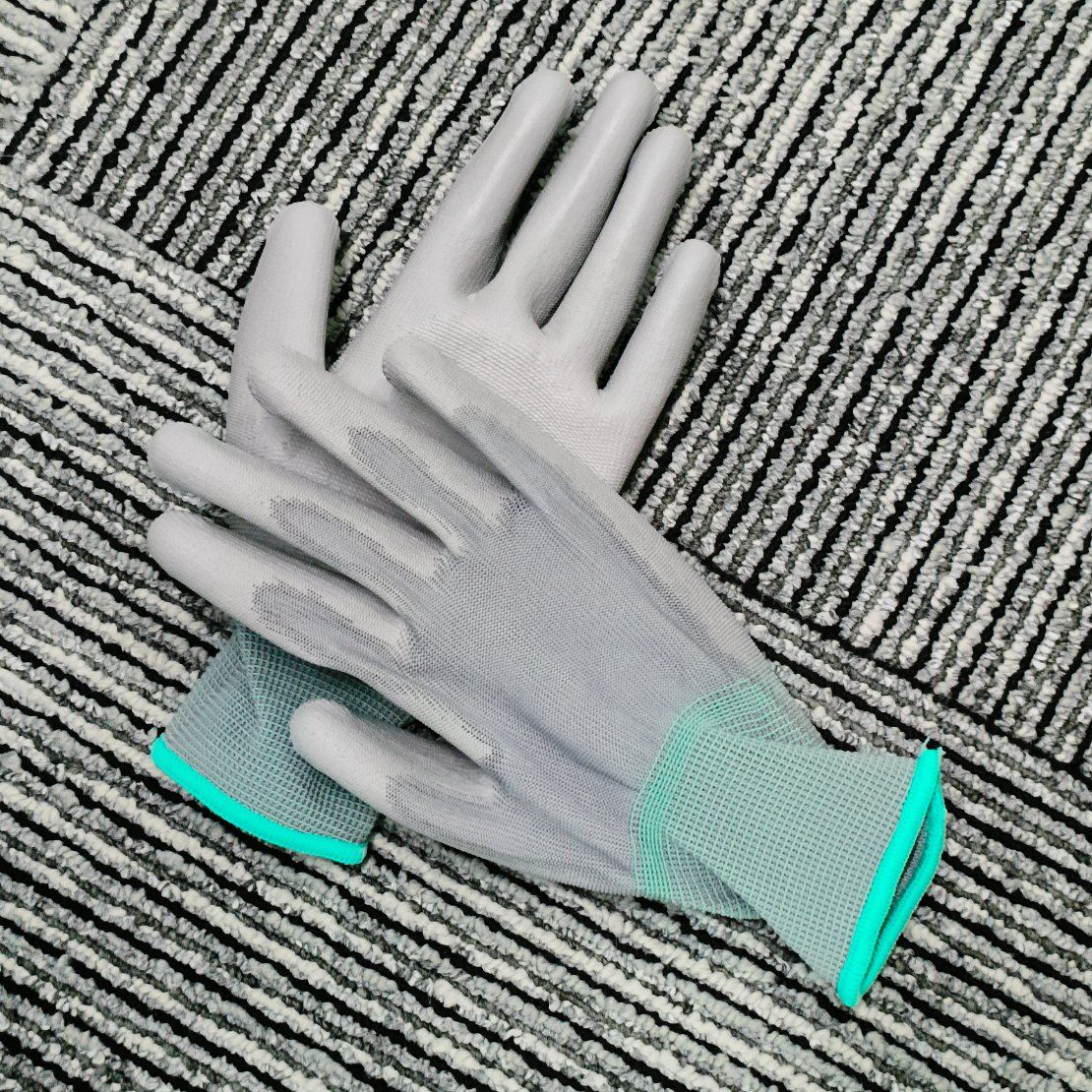 Glove Manufacturer 13 Needle Polyester Polyurethane Dipped Gray PU Gloves