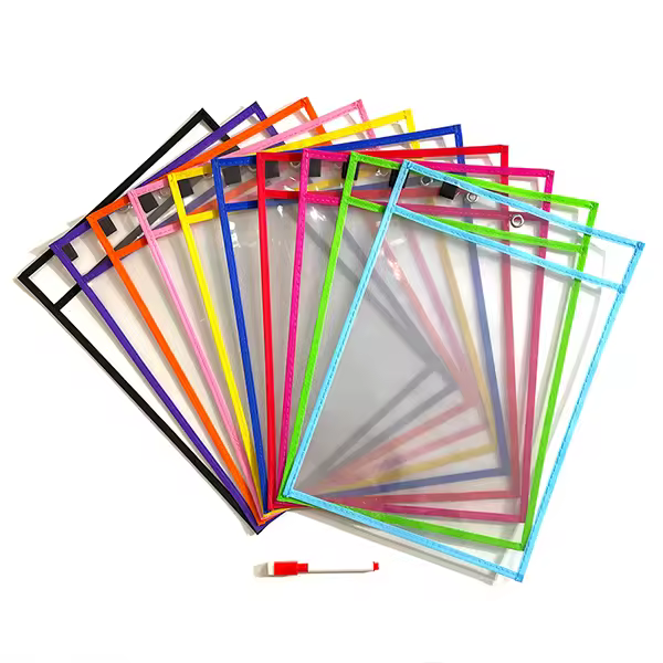 2025 Colorful Transparent Durable Office Supplies Pvc Erasable File Bag Reusable Dry Erase Pockets For Children Apply
