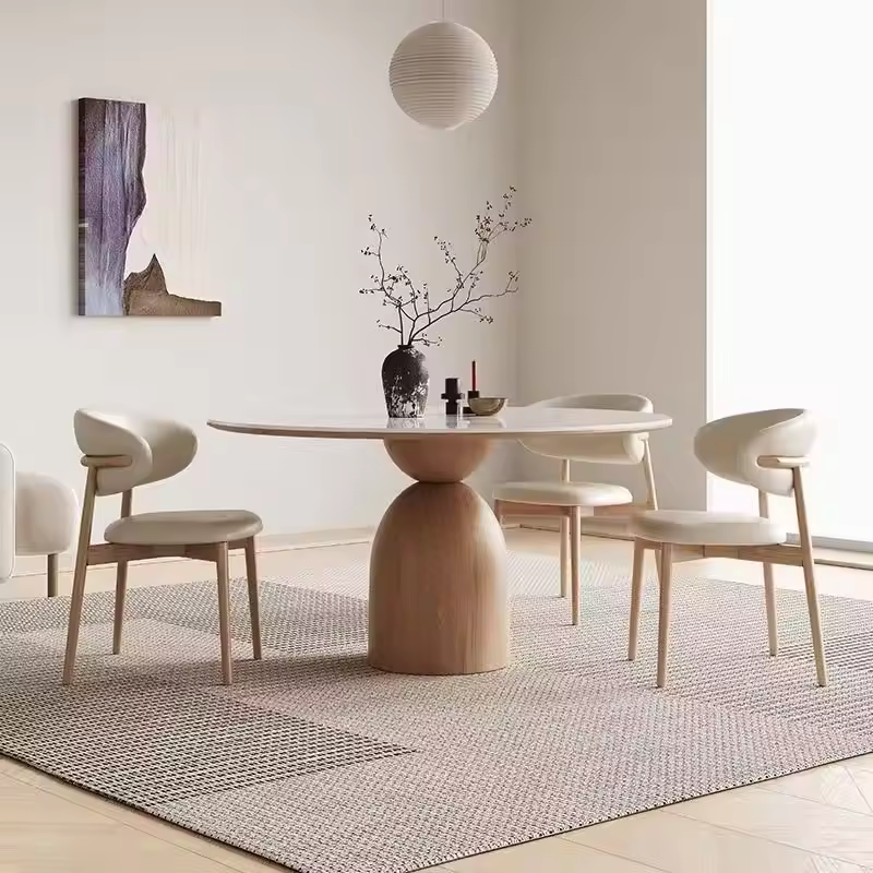 Latest Design Dining Furniture Italian Style Round Marble White Color Dining Table And Chair Set With Wooden Frame Dining Set