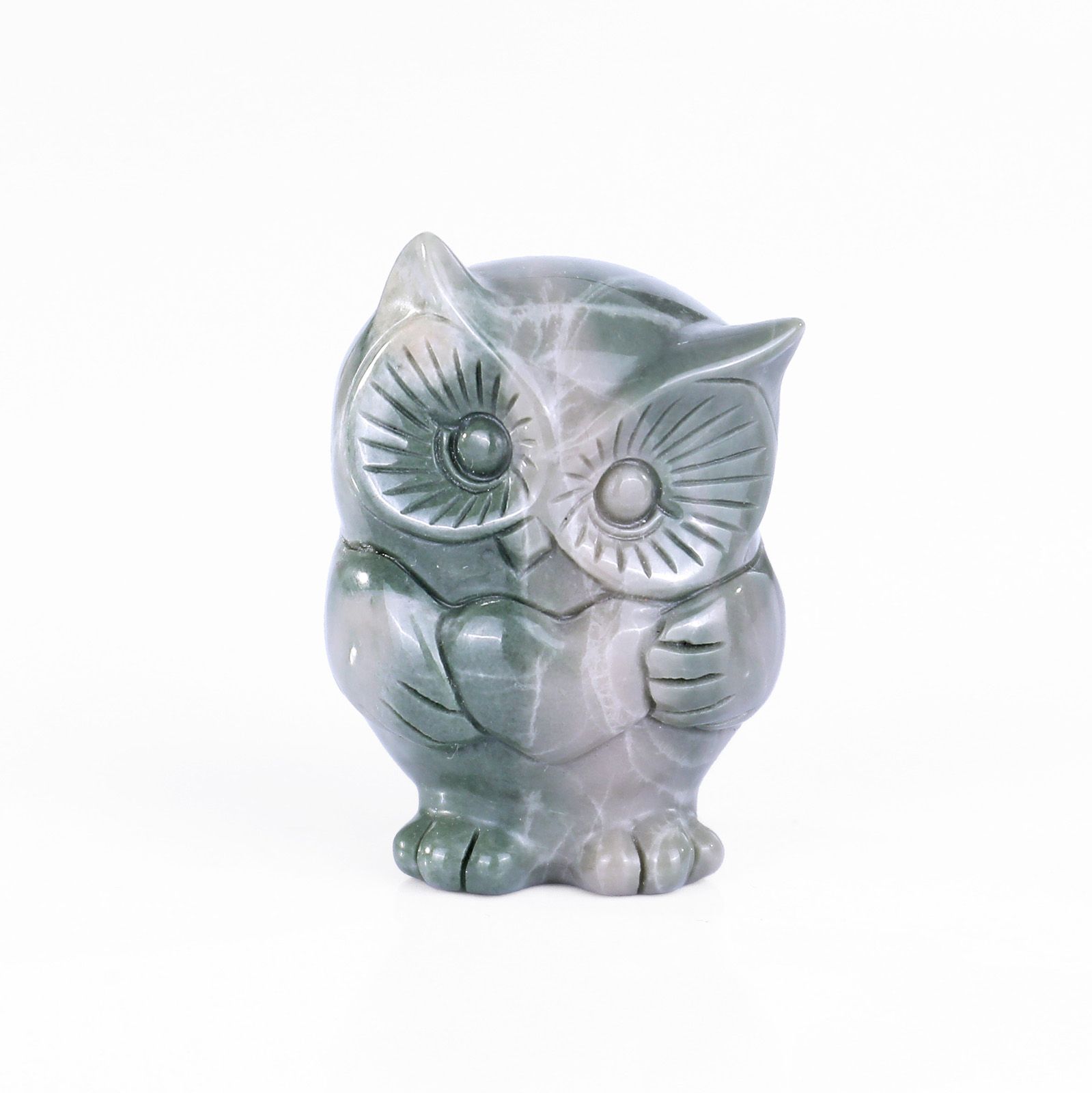 1.5 inch Natural Kowloon Jade Baby Owl Figurine Hand-Crafted Crystal Mini Sculpture