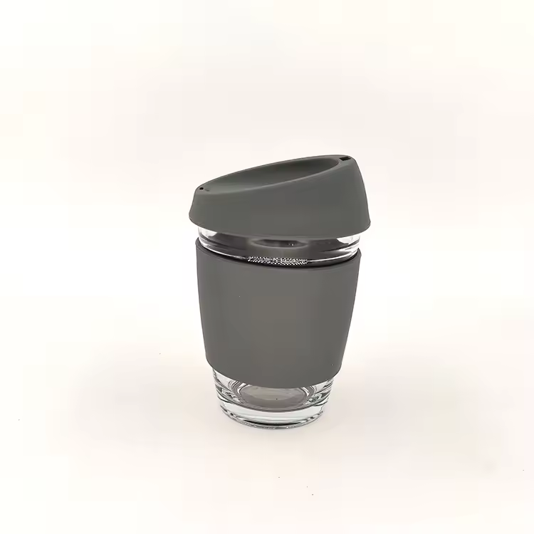 Hot Selling 12 Oz Glass Reusable Coffee Cup High Quality Heat Resistance Glass Coffee Cup With Silicone Lid & Sleeve