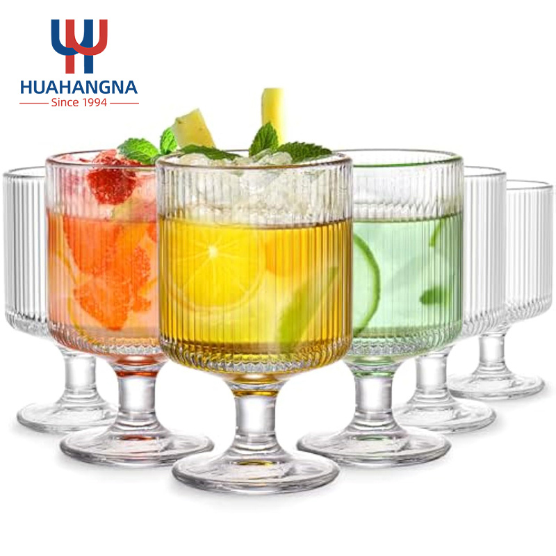 Spot Supply of Vertical Stripe High Footed Ice Cream Cups Aesthetic Vertical Stripe Glass Cups