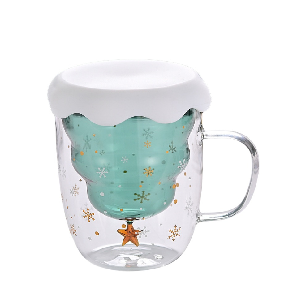 Luxury Gift Christmas Tree Snow High Borosilicate Glass Tumbler Double Wall Glasses Cup