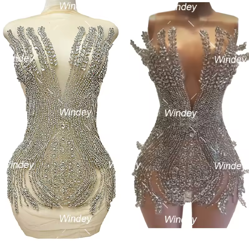 New Design Beautiful Crystal Silver Crystal Diamond Bodice Rhinestone Applique Panels