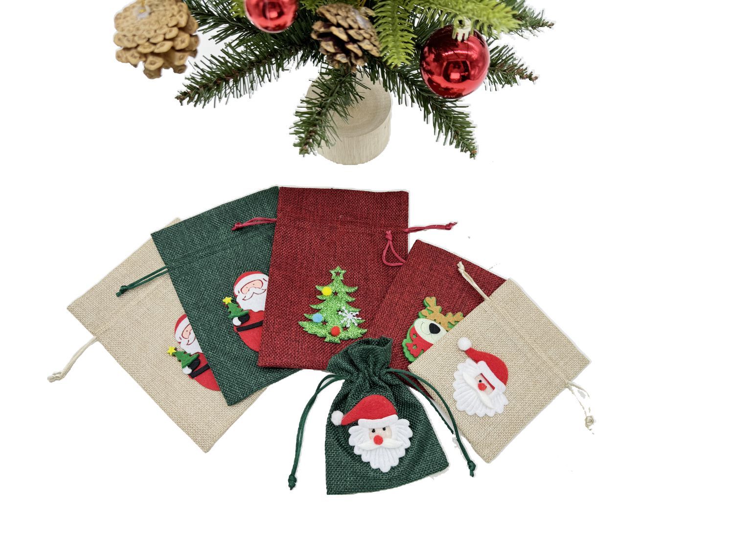 Latest Christmas Fruit Gift Tote Bag Customizable Peace Print Cotton Jute Crystal OPP with Drawstring for Food Coffee Wine