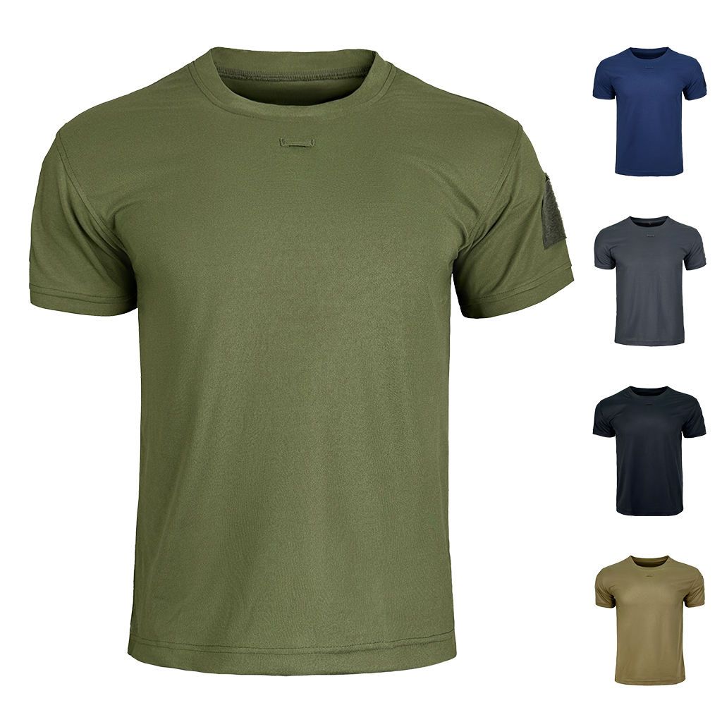 Summer Olive Green Sweat-Absorbing Twill Cotton T-Shirt Short Sleeves O-Neck Outdoor Tactical Field Training Shirt for Men