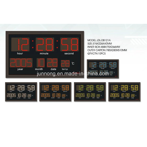 Radio Signal Atomic Time Set LED Digital Temperature Display Wall Calendar Clock